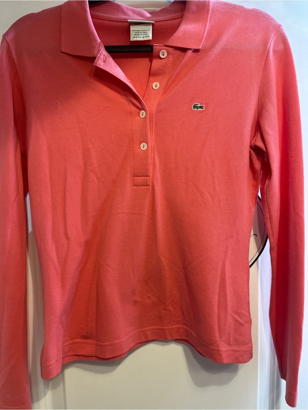 Lacoste Women's Long-Sleeve V-Neck Polo Sweater in Coral